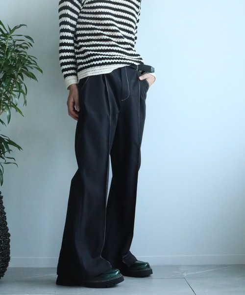 aimoha パンツ menセンタータックフレアパンツ メンズ