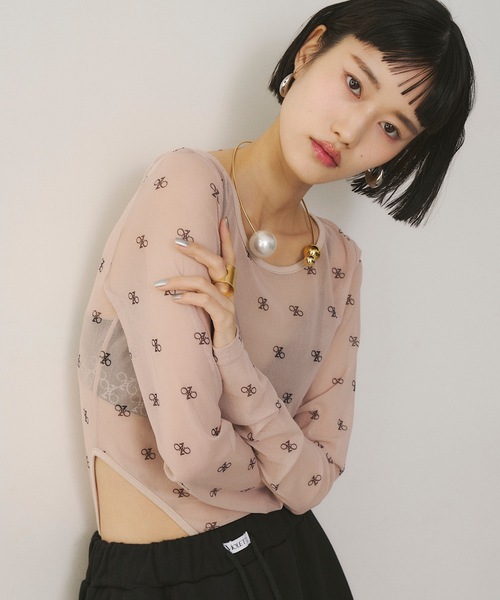 VIOLETTA（ヴィオレッタ） モノグラム柄シアーボディスーツ レディース