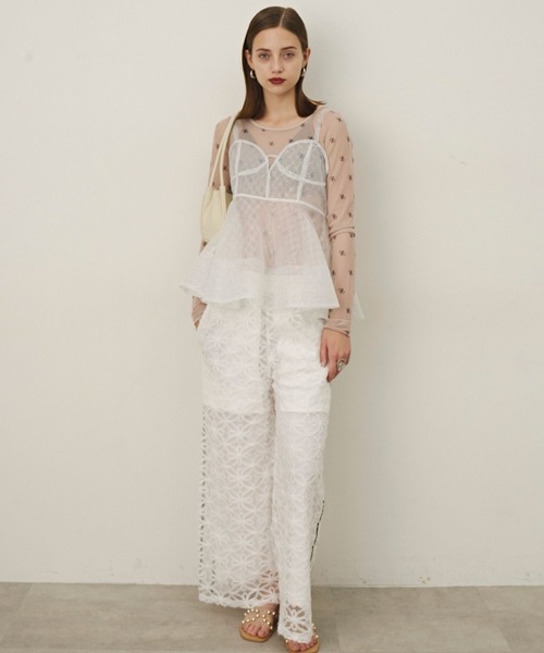 VIOLETTA モノグラム柄シアーボディスーツ レディース