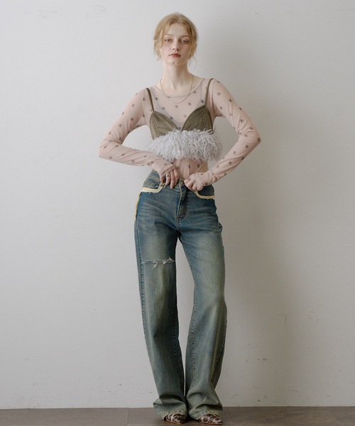 VIOLETTA（ヴィオレッタ） モノグラム柄シアーボディスーツ レディース