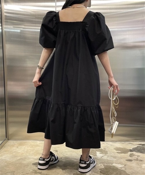 FREE STYLISTS ワンピース 半袖 スクエアネック ティアードワンピース