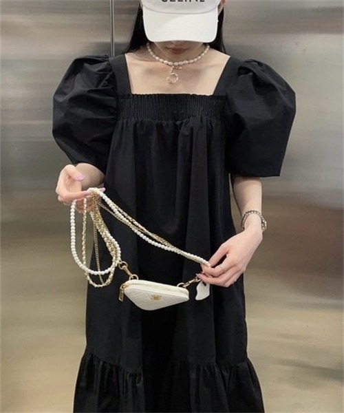 FREE STYLISTS ワンピース 半袖 スクエアネック ティアードワンピース