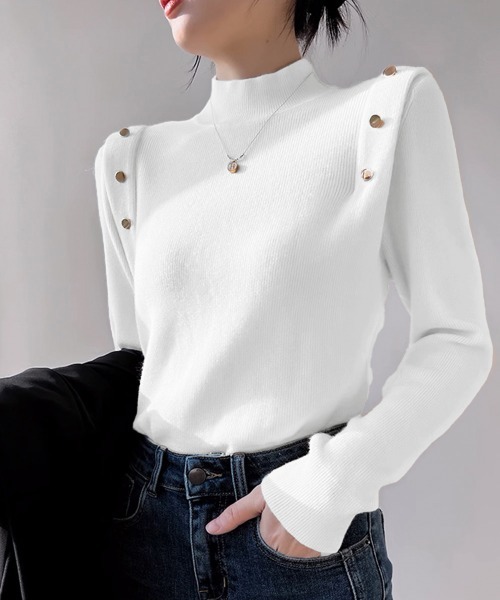 メタルボタンニットトップスプチハイネック miniministore メタルボタンニットトップスプチハイネック【ゆう