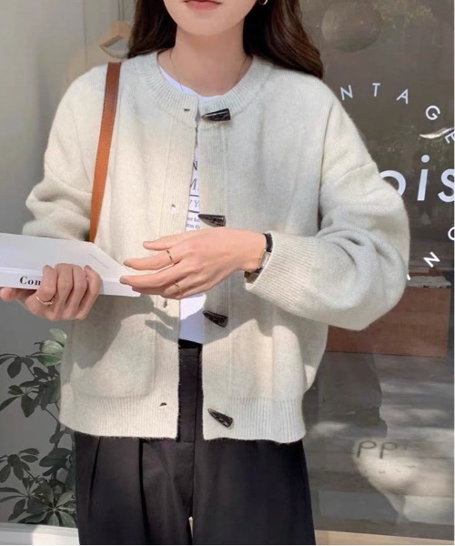 SP古着カーディガン トグルボタン パッチワークニット 秋冬 cjfj57536.jpg