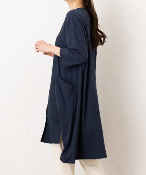 「aunt lily」 7分袖チュニック L ターコイズブルー レディース