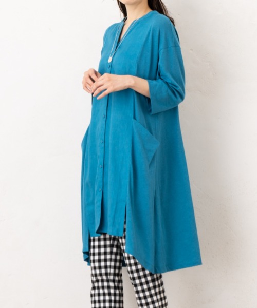 「aunt lily」 7分袖チュニック L ターコイズブルー レディース