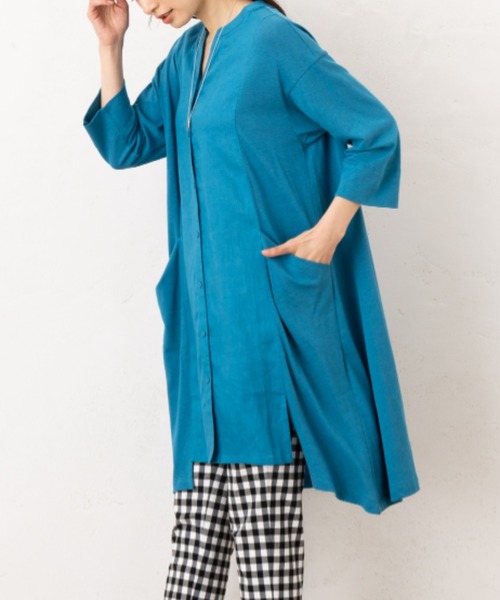「aunt lily」 7分袖チュニック L ターコイズブルー レディース