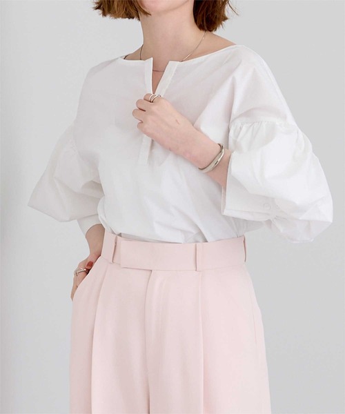 René❤︎バルーン袖Blouse ❤︎2023ss ur's（ユアーズ） ブラウス シャツ 半袖 ボートネック袖バルーン