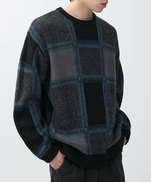 ニット セーター 「mens」チェックパターンニットプルーバー レディース