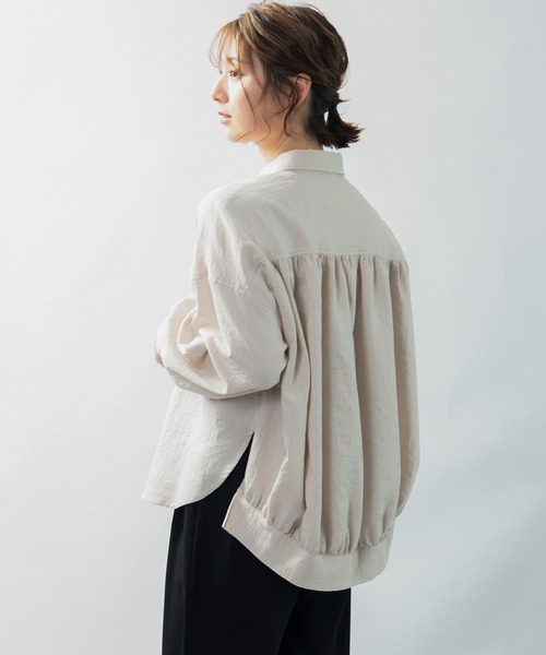 ブラウス シャツ 「AECA BLANC」アエカブラン/ダブルガーゼベーシックシャツ バックスタイル切り替えギャザーブラウス レディース
