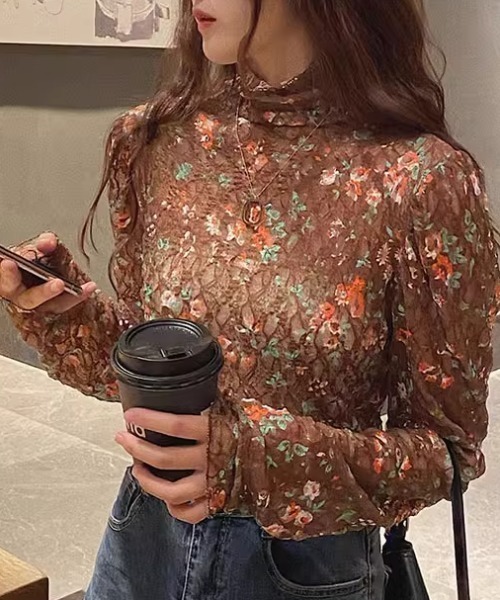 Rossa 花柄使いレーストップス 新品未使用 CELENA BEATS tシャツ 花柄 メローシャーリング レース シアートップス