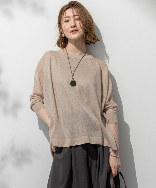 今季新品23区★【洗える】シャイニーシアー ボートネック ニット 23区｜【洗える】シャイニーシアー ボートネック ニット