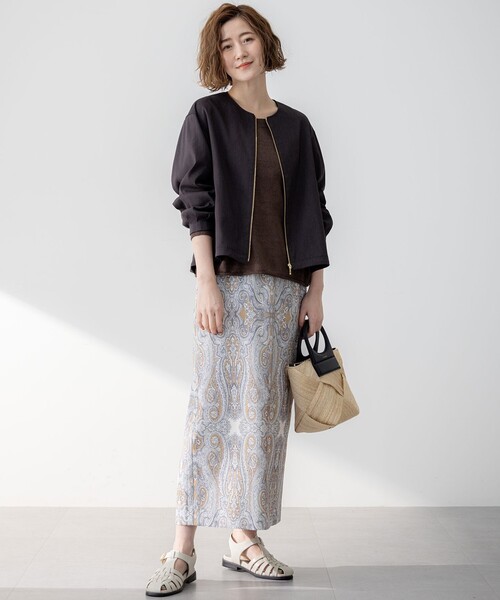 23区 24SS リネンレーヨン ストレッチ ブルゾン 洗える ベージュ 30