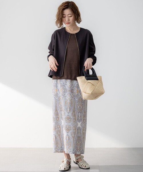 23区 ブルゾン アウター 「洗える」リネンレーヨンストレッチ