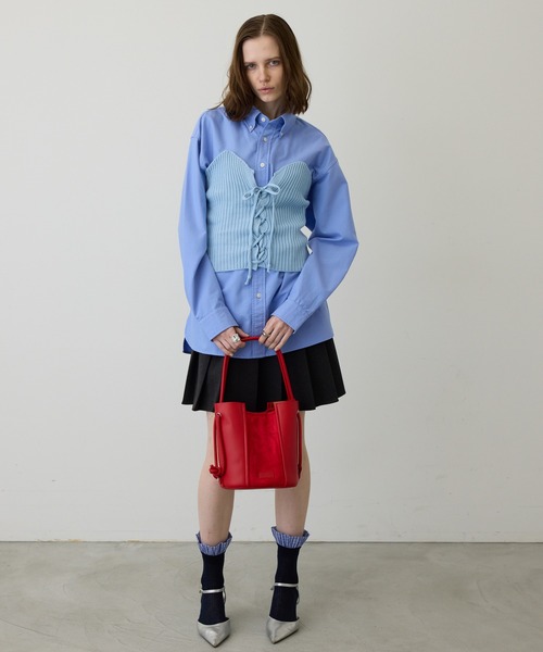 uyu. チューブトップ ベアトップ レースアップリブニットビスチェ