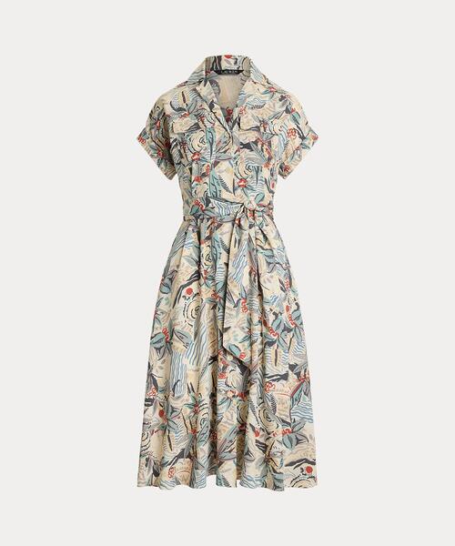 LAUREN RALPH LAUREN ☆ プリント ベルテッド シャツドレス LAUREN RALPH シャツワンピース アンカープリント ベルテッド
