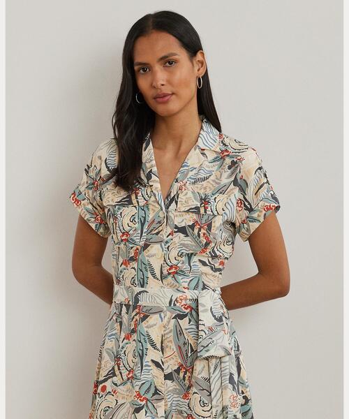 【Ralph Lauren】ジオプリント ベルテッド クレープ ドレス ジオプリント ベルテッド クレープ ドレス（ワンピース