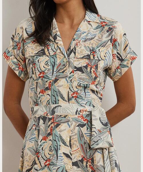 LAUREN RALPH LAUREN ☆ プリント ベルテッド シャツドレス LAUREN RALPH シャツワンピース アンカープリント ベルテッド