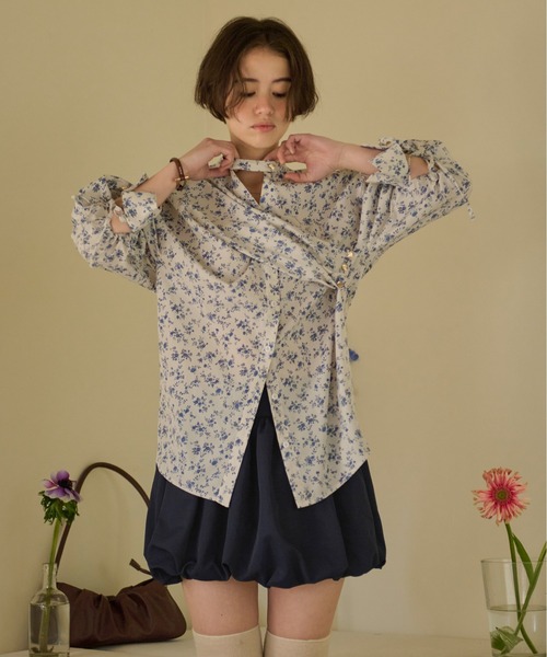 ブラウス シャツ アシンメトリーリボンブラウス レディース loin nuit ブラウス シャツ asymmetry ribbon shirt