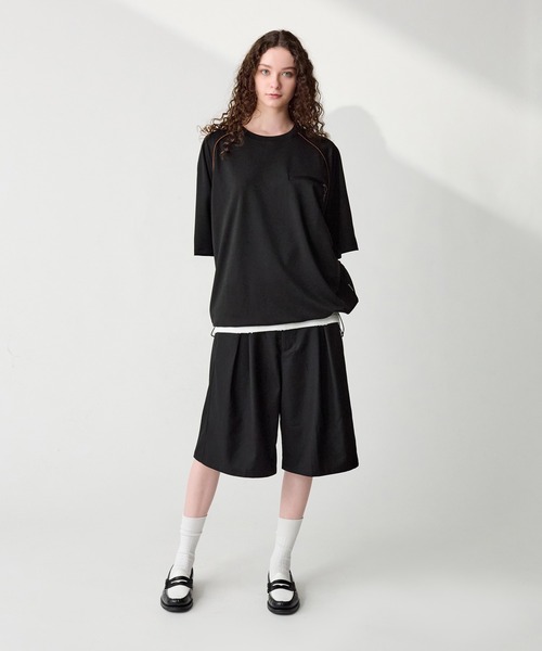 Exclusive cropped half slacks ハーフスラックス GRANCY】Layered Design Half Slacks / レイヤードデザイン
