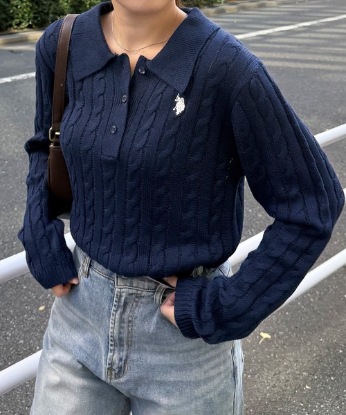 【Rirandture】POLOケーブルポロニット ／ネイビー U.S. POLO ASSN.（ユーエスポロアッスン） ニット セーター 「26AW新色