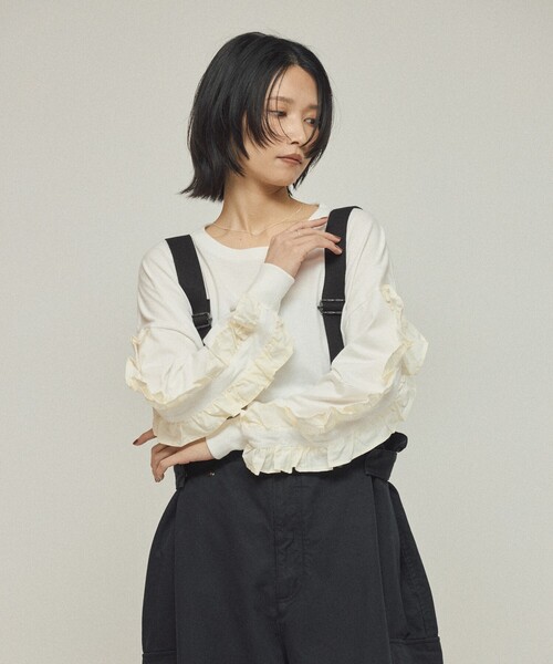 tシャツ Firsthand/ファーストハンド オーガニックコットン 袖フリル ロングスリーブTシャツ / 長袖TEE レディース