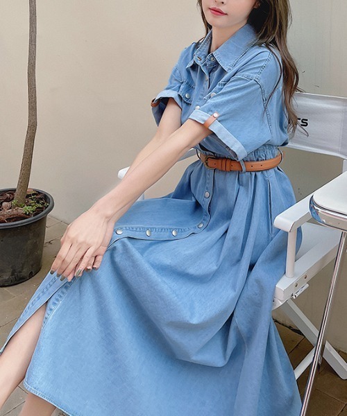 Alexander McQueen ベルト付き デニムワンピース ホワイト alexander mcqueen(アレキサンダーマックイーン) ワンピース