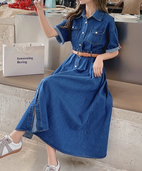 Aelina ワンピース ベルト付きデニムワンピース : ZOZOTOWN Yahoo!店