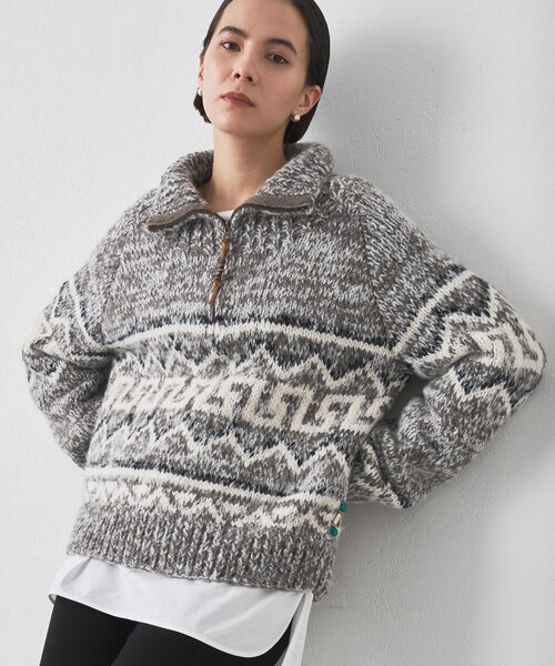 Whim Gazette ロゴセーター wool100% 送料無料 Whim Gazette ニット セーター 「BSBEE」カウチンZIP レディース