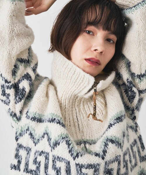 Whim Gazette ロゴセーター wool100% 送料無料 ウィムガゼット Whim Gazette TWEEDYニットジャケット2 （blue