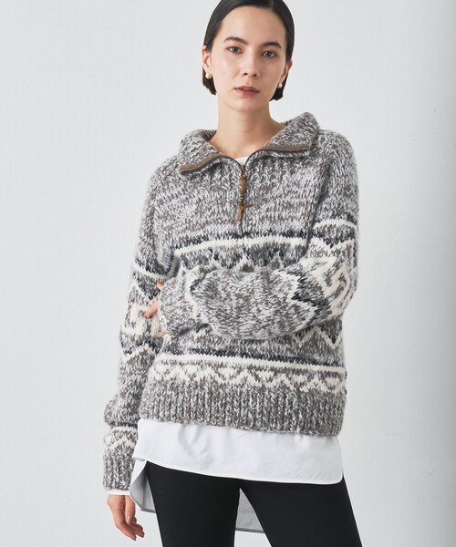 Whim Gazette ロゴセーター wool100% 送料無料 Whim Gazette ニット セーター 「BSBEE」カウチンZIP レディース