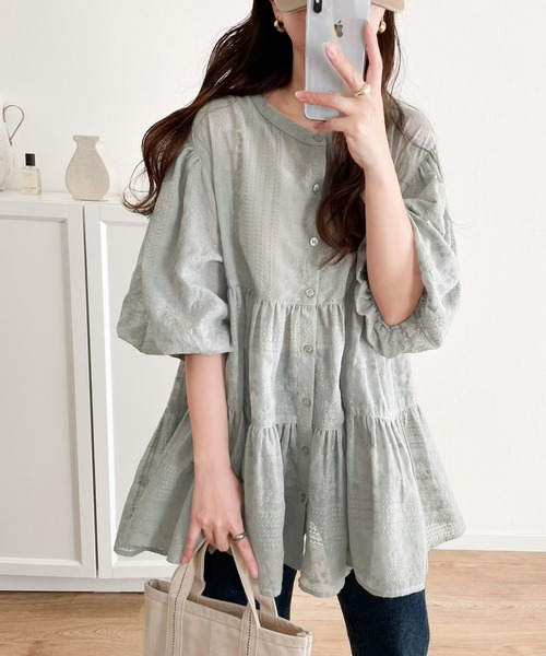 「classicalelf」 半袖ブラウス SMALL グレー レディース_画像7