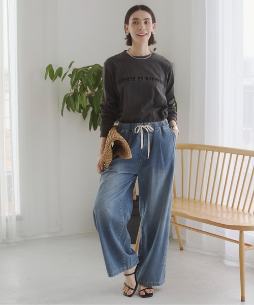 ANGIE tシャツ フロッキープリントロゴロンT レディース : ZOZOTOWN