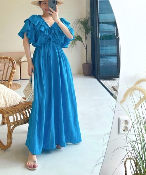 「N.s」 半袖ワンピース FREE ブルー レディース_画像3