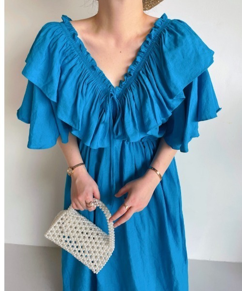 「N.s」 半袖ワンピース FREE ブルー レディース_画像4