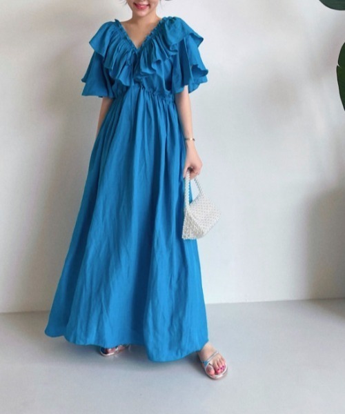 「N.s」 半袖ワンピース FREE ブルー レディース_画像5