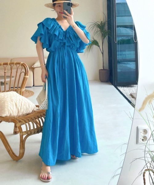 「N.s」 半袖ワンピース FREE ブルー レディース_画像7