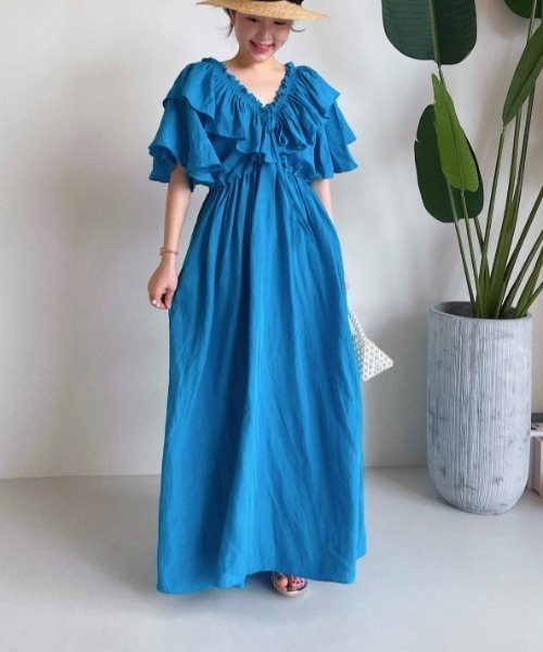 「N.s」 半袖ワンピース FREE ブルー レディース_画像9