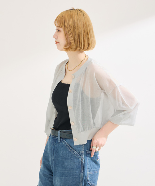 「B.C STOCK」 「Simplicite」ニットカーディガン FREE ネイビー レディース_画像7