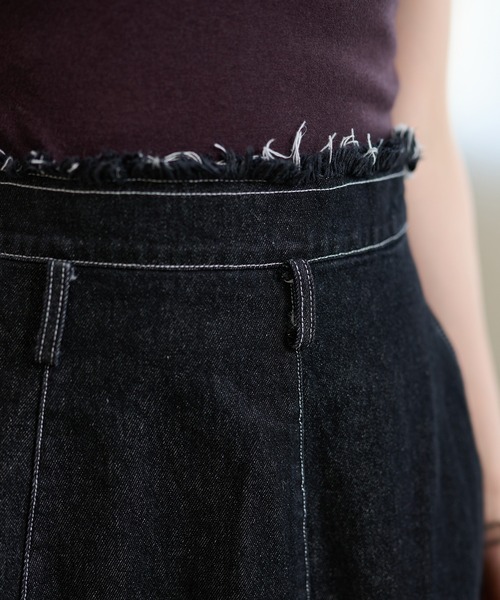 ダークデニム フリンジスカート デニムスカート fringe stitch denim long skirt /フリンジパターン