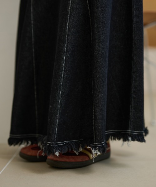 デニムスカート fringe stitch denim long skirt /フリンジパターン
