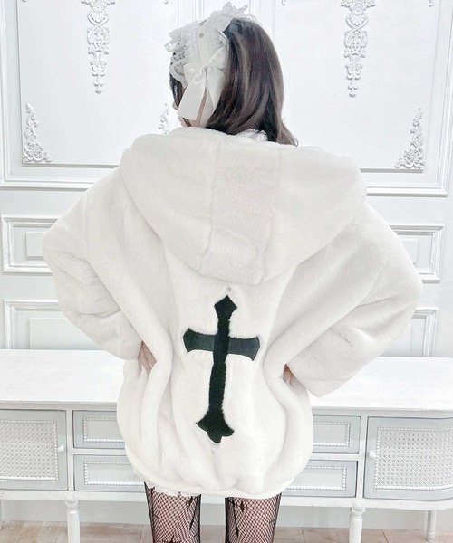 ブルゾン アウター クロス刺繍ファーブルゾン レディース
