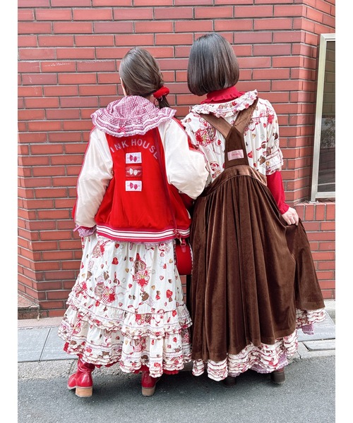 ❤️専用❤️　ピンクハウスダンガリー可愛い吊りスカート ローンフリル使いダンガリースカート （ロング・マキシ丈スカート