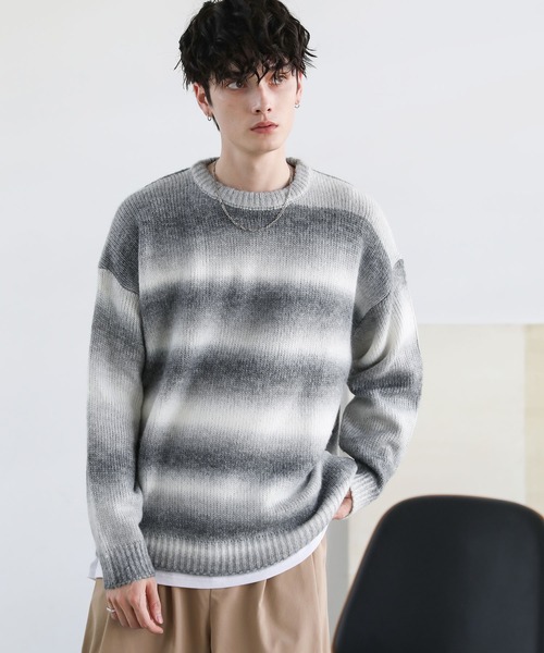 「ASTRONOMY」 「cathy’s closet」長袖ニット M ブルーパープル メンズ_画像2