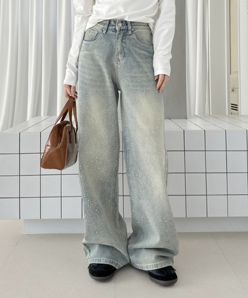 Ada. ワイドパンツ ジーンズ デニム デニムパンツ ラインストーン