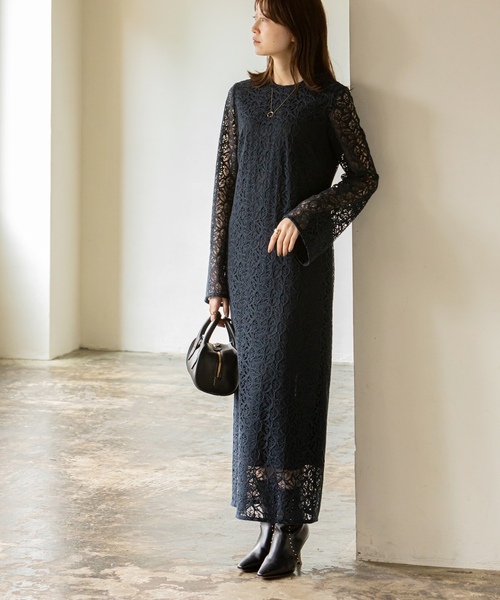 「NOBLE」 長袖ワンピース 38 ホワイト レディース_画像2