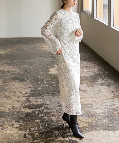 「NOBLE」 長袖ワンピース 38 ホワイト レディース_画像7