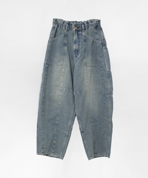 ワイドパンツ ジーンズ デニム デニムパンツ R4465 ブロックパンツ レディースの画像