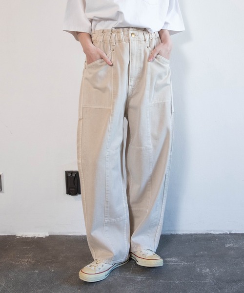 ワイドパンツ ジーンズ デニム デニムパンツ R4465 ブロックパンツ レディースの画像