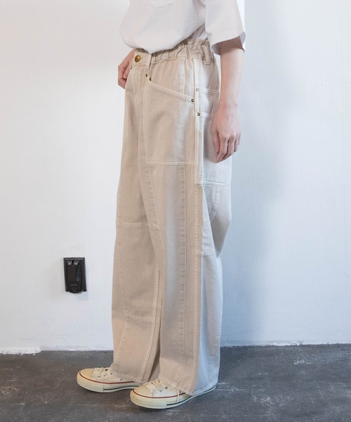 ワイドパンツ ジーンズ デニム デニムパンツ R4465 ブロックパンツ レディースの画像